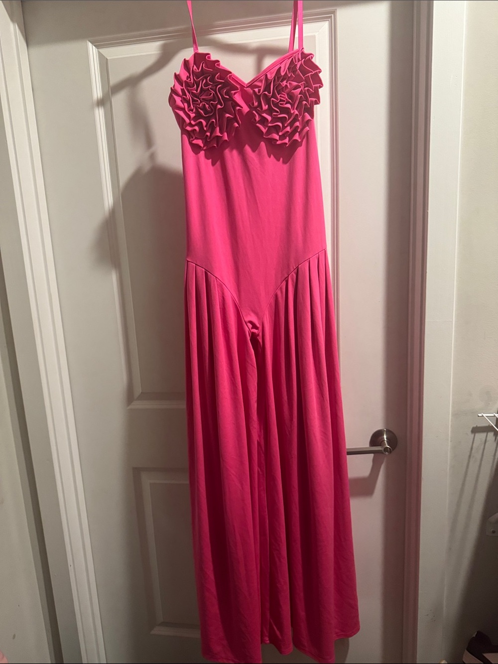 Ruffled Hot Pink Chemise Slip with Adjustable Spaghetti Straps